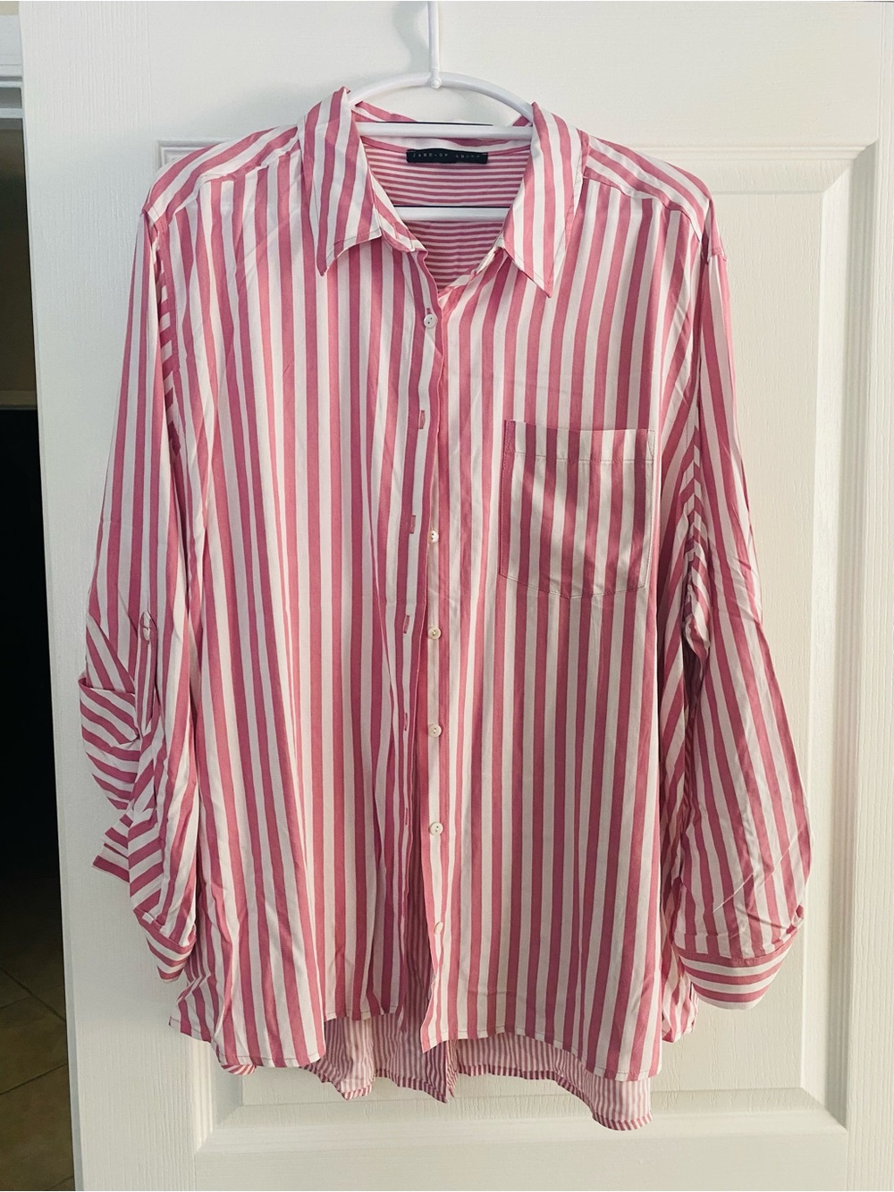 Jane and Delancey Pink and White Striped Button-Up Blouse